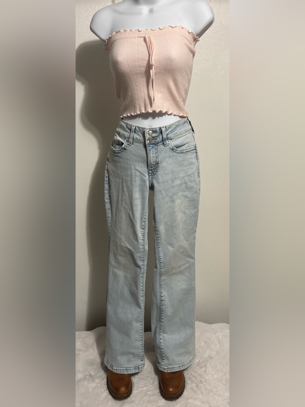 PacSun Pale Pink Strapless Ribbed Crop Top